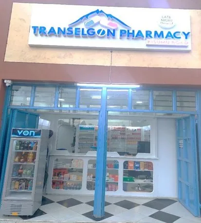 Transelgon Pharmacy shopfront on Kisumu Road, Eldoret